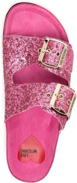 Love Moschino side-buckle glitter slides Pink