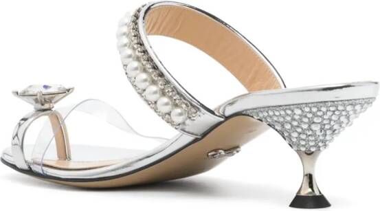 MACH & MACH 60mm crystal-embellished leather mules Silver