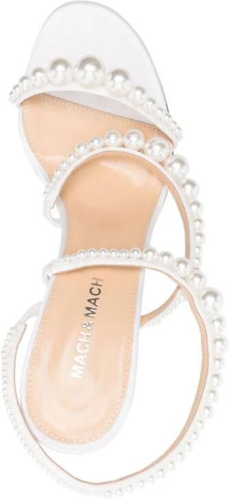 MACH & MACH 90mm faux-pearl satin sandals White