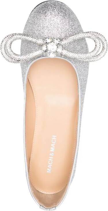 MACH & MACH crystal-embellished bow ballerina shoes Silver