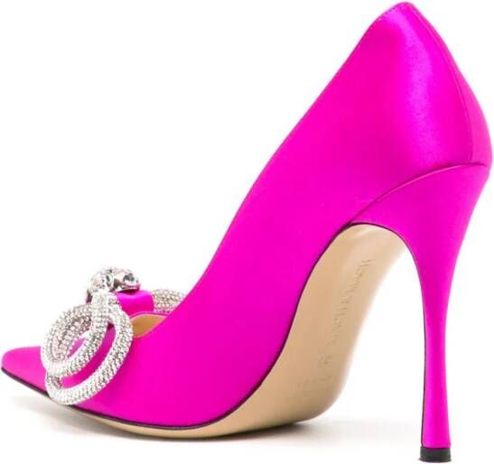 MACH & MACH Double Bow 110mm crystal-embellished pumps Pink