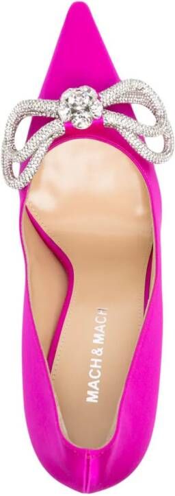 MACH & MACH Double Bow 110mm crystal-embellished pumps Pink