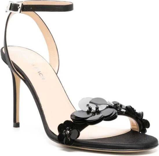 MACH & MACH floral-appliqué satin sandals Black