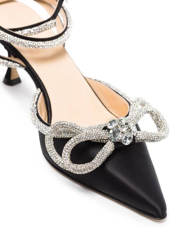 MACH & MACH Double Bow 65mm crystal-embellished pumps Black