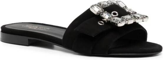 Madison.Maison Fade Jeweled Buckle Black Suede Sandal