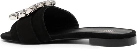 Madison.Maison Fade Jeweled Buckle Black Suede Sandal