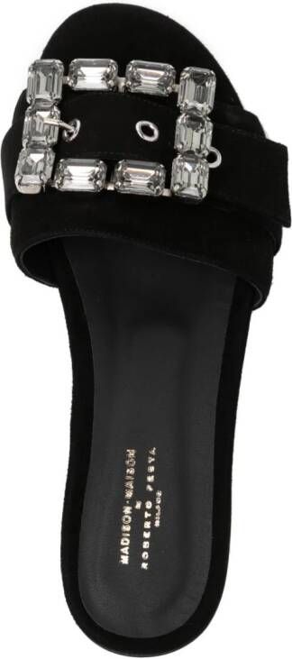 Madison.Maison Fade Jeweled Buckle Black Suede Sandal