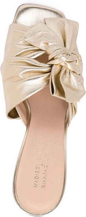 Madison.Maison knot-bow sculpted heel mules Gold