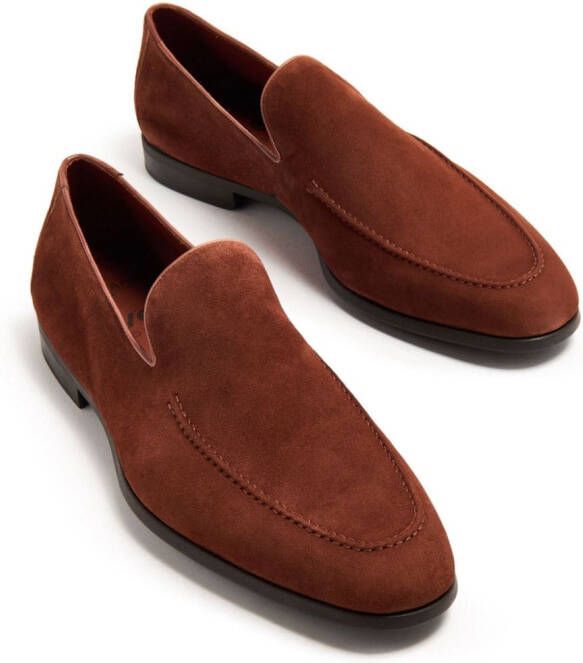 Magnanni almond-toe suede loafers Brown