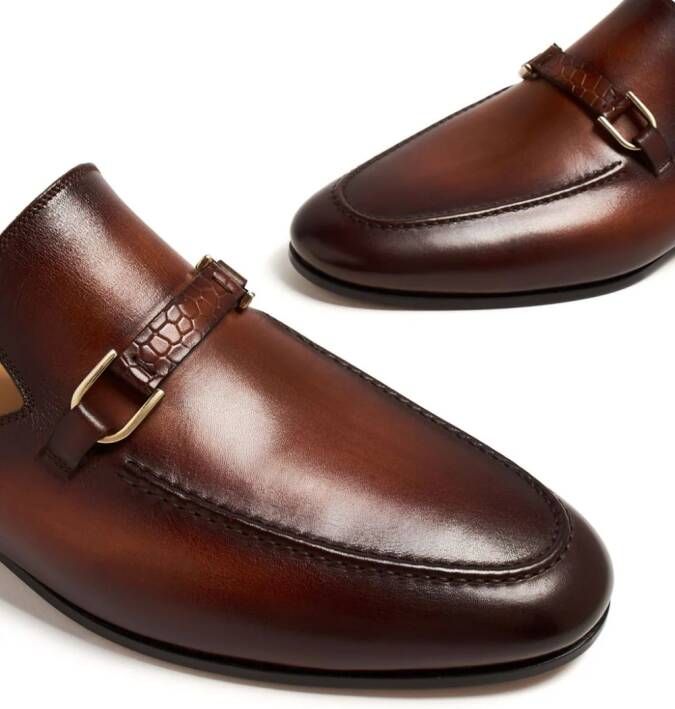 Magnanni buckle-detail leather slippers Brown
