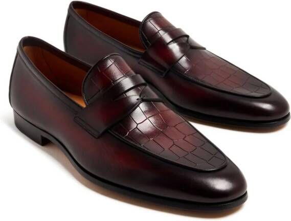 Magnanni crocodile-effect leather loafers Red