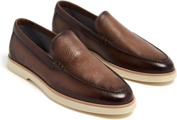 Magnanni grained-texture leather loafers Brown
