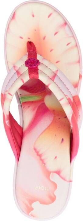 Maje 90mm floral-print leather wedge sandals Pink