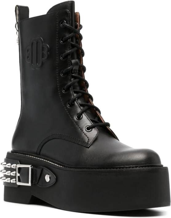 Maje buckle-detail lace-up leather boots Black