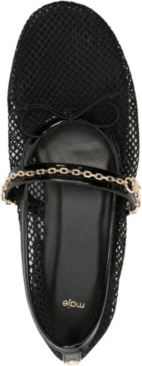 Maje chain-detail mesh ballerina shoes Black