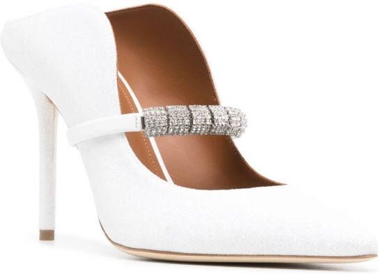Malone Souliers crystal-embellished 105mm heeled mules White