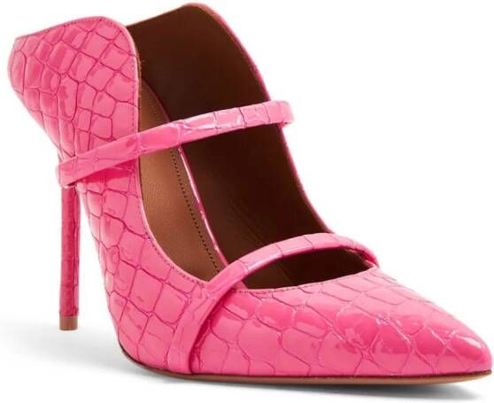 Malone Souliers embossed crocodile-effect leather mules Pink