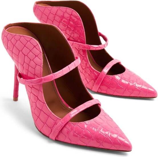 Malone Souliers embossed crocodile-effect leather mules Pink