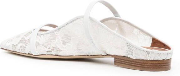 Malone Souliers pointed floral mesh mules White