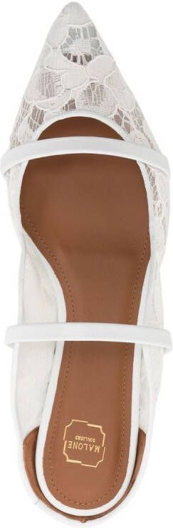 Malone Souliers pointed floral mesh mules White