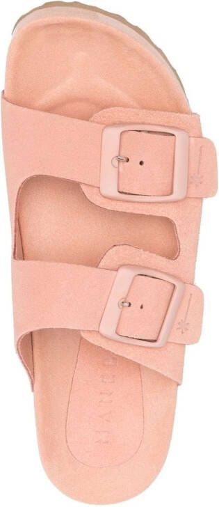 Manebi double-buckle suede sandals Pink