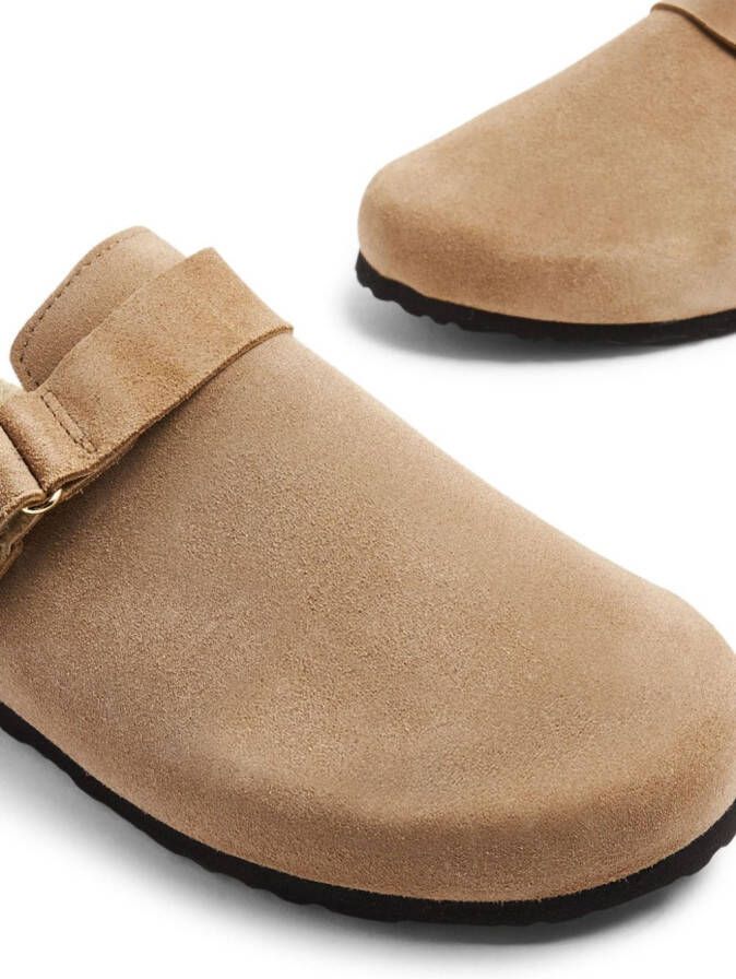 Manebi logo-debossed suede slippers Neutrals