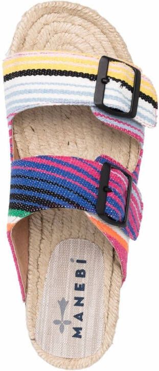 Manebi Tulum striped double-strap slides Blue