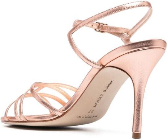 Manolo Blahnik 100mm metallic-effect leather sandals Pink