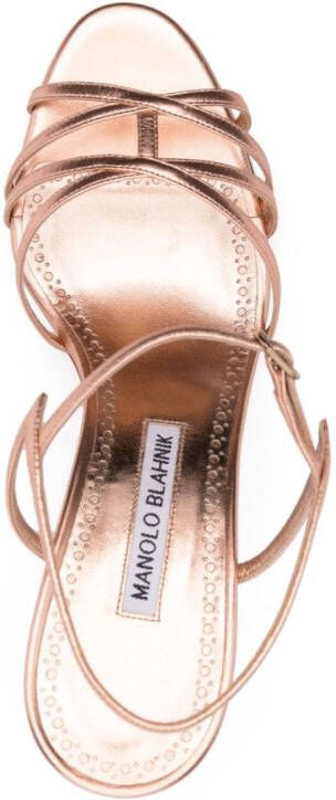 Manolo Blahnik 100mm metallic-effect leather sandals Pink