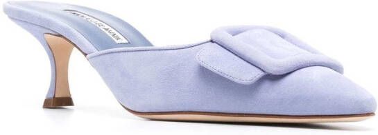 Manolo Blahnik buckle-detail 65mm suede kitten heels Blue