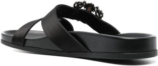 Manolo Blahnik Chilanghi buckled satin slippers Black