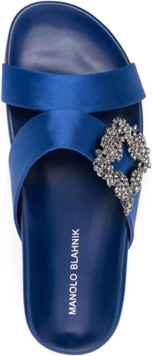 Manolo Blahnik Chilanghi buckled satin slippers Blue