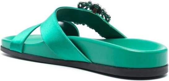 Manolo Blahnik Chilanghi buckled satin slippers Green