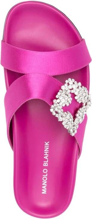 Manolo Blahnik Chilanghi crystal-embellished satin mules Pink