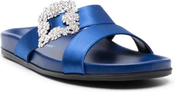 Manolo Blahnik crystal-embellished buckle-detail slides Blue