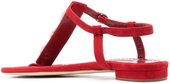 Manolo Blahnik crystal-embellished flat sandals Red