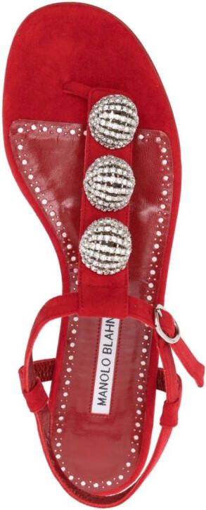 Manolo Blahnik crystal-embellished flat sandals Red