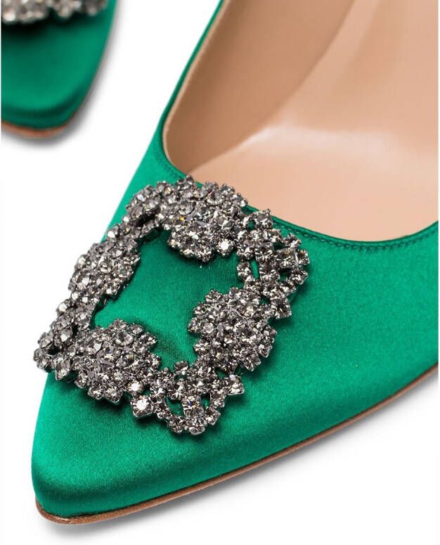 Manolo Blahnik green hangisi 90 satin pumps