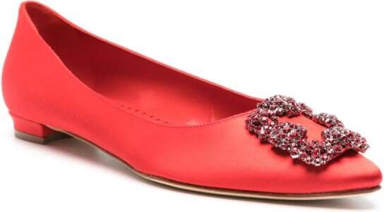 Manolo Blahnik Hangisi 10mm satin ballerina shoes Red