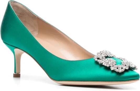 Manolo Blahnik Hangisi 60mm crystal-buckle pumps Green