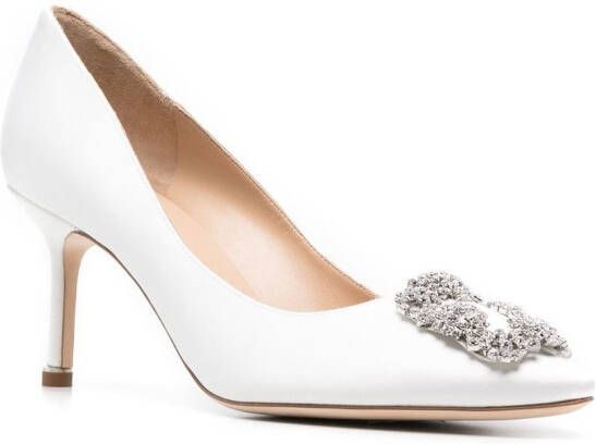 Manolo Blahnik Hangisi 70mm crystal-buckle pumps Neutrals