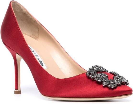 Manolo Blahnik Hangisi 70 crystal-buckled pumps Red