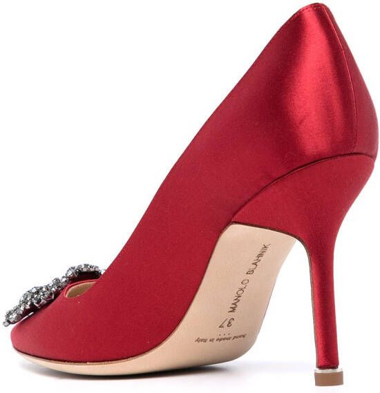 Manolo Blahnik Hangisi 70 crystal-buckled pumps Red