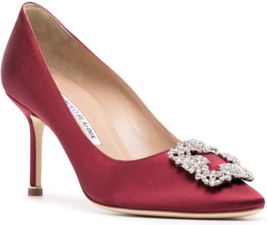 Manolo Blahnik Hangisi 70mm crystal-buckle pumps Red