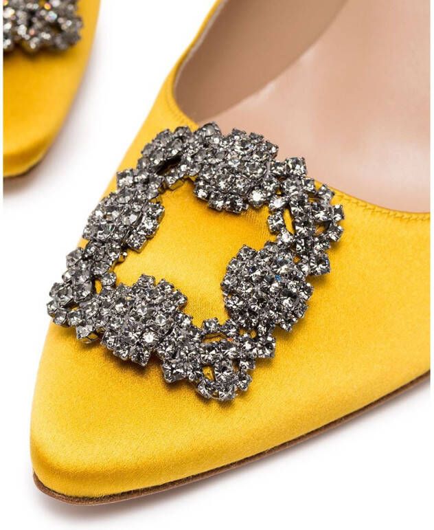 Manolo Blahnik Hangisi 90mm appliqué satin pumps Yellow