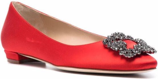 Manolo Blahnik Hangisi buckle-detail ballerina shoes Red