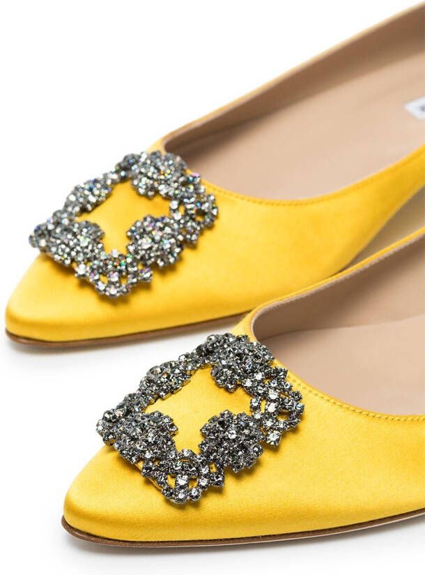 Manolo Blahnik Hangisi buckle-detail ballerina shoes Yellow