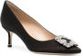 Manolo Blahnik Hangisi crystal-buckle 50mm pumps Black - Thumbnail 2