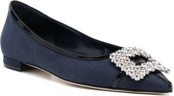 Manolo Blahnik Hangisi crystal-buckle ballerina shoes Blue