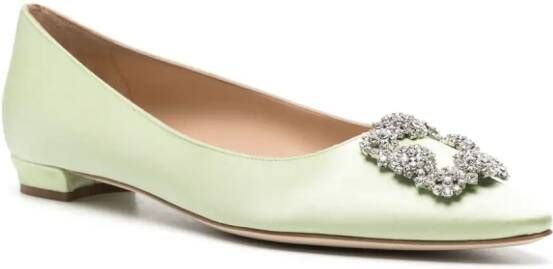 Manolo Blahnik Hangisi crystal-embellished ballerina shoes Green